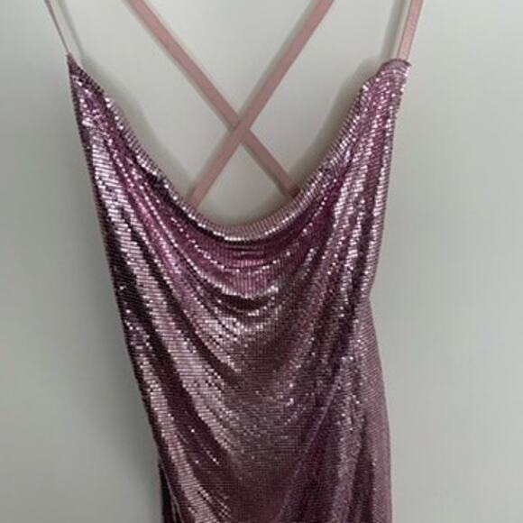 Meshki Glomesh Cowl Mini Dress Blush Pink Diamante Womens New Small - Picture 9 of 16